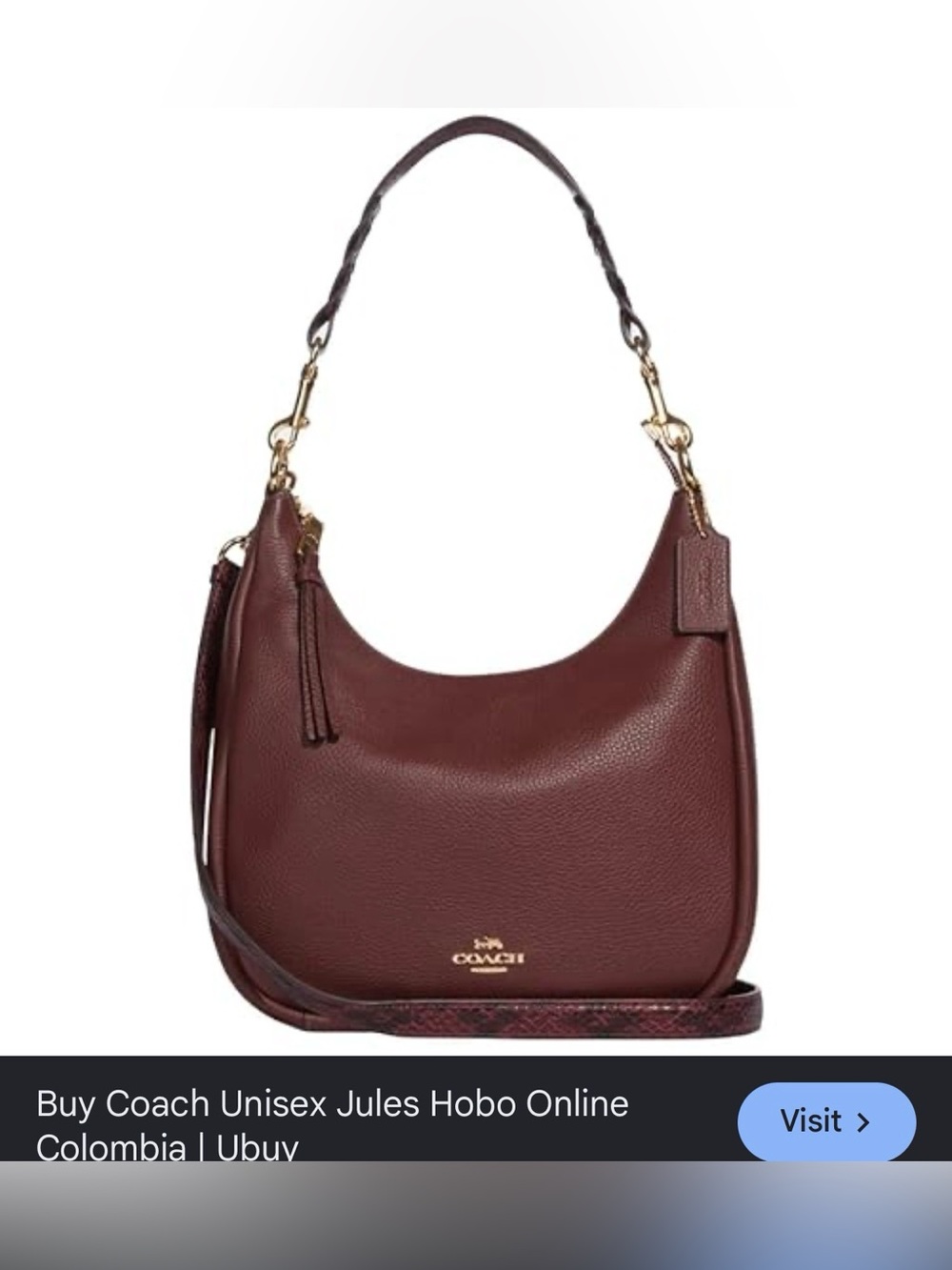 Coach Jules Burgundy Snake Print Leather Hobo Bag - Picture 13 of 14